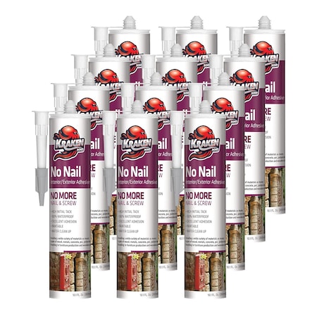 Krakenbond Krakenbond No Nail Construction Adhesive, Outdoor, Waterproof PU Sealant for Floor, Tile, Rubber 10.1 oz, Beige, 12PK KR610PA-12